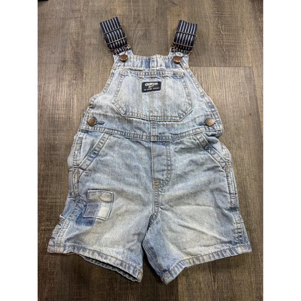 OshKosh Bgosh Kids Denim Shortalls Light Wash Striped Straps 2T 2H247311